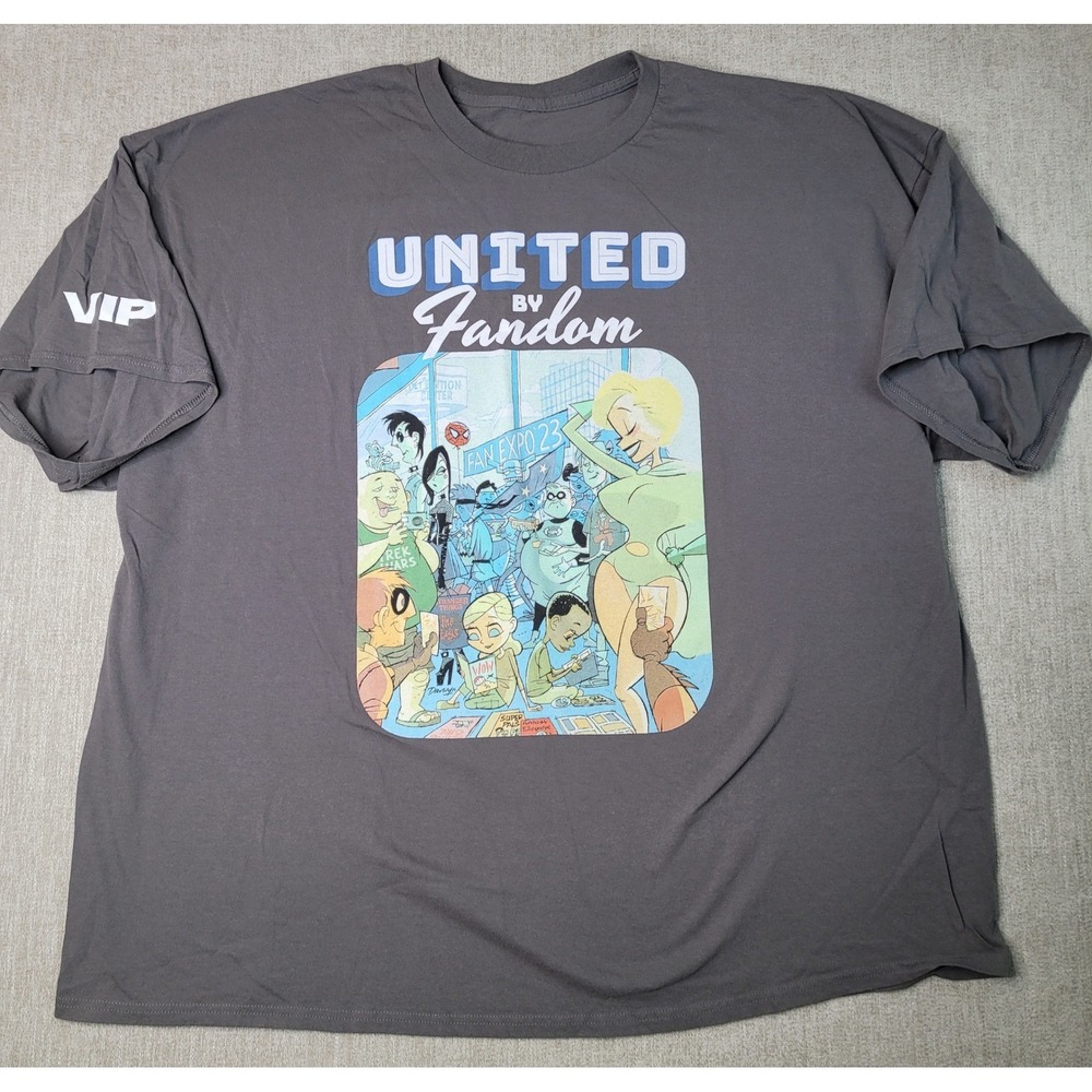 Fan Expo T Shirt Mens 2XL Gray United By Fandom VIP 2023 Tour Comic‎ Con Graphic